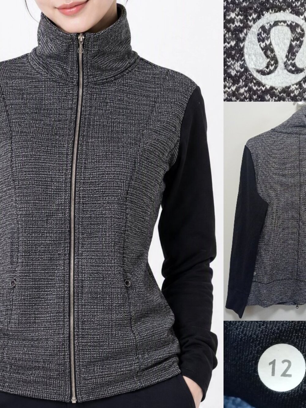 Lululemon Daily Yoga Jacket 12 XL Coco Pique Black Full-Zip Luon Sweater